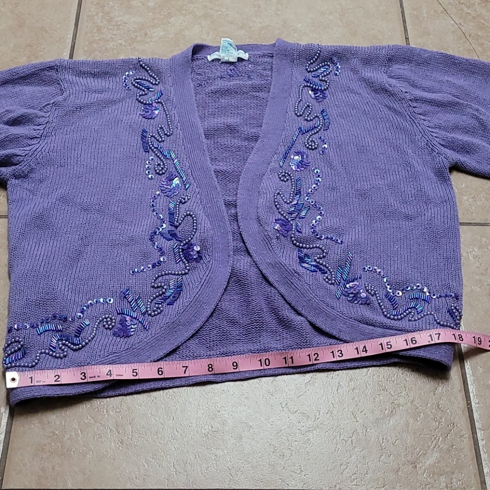 Vintage Purple Beaded Sequin Knit Cardigan Grandmacore - Picture 9 of 12